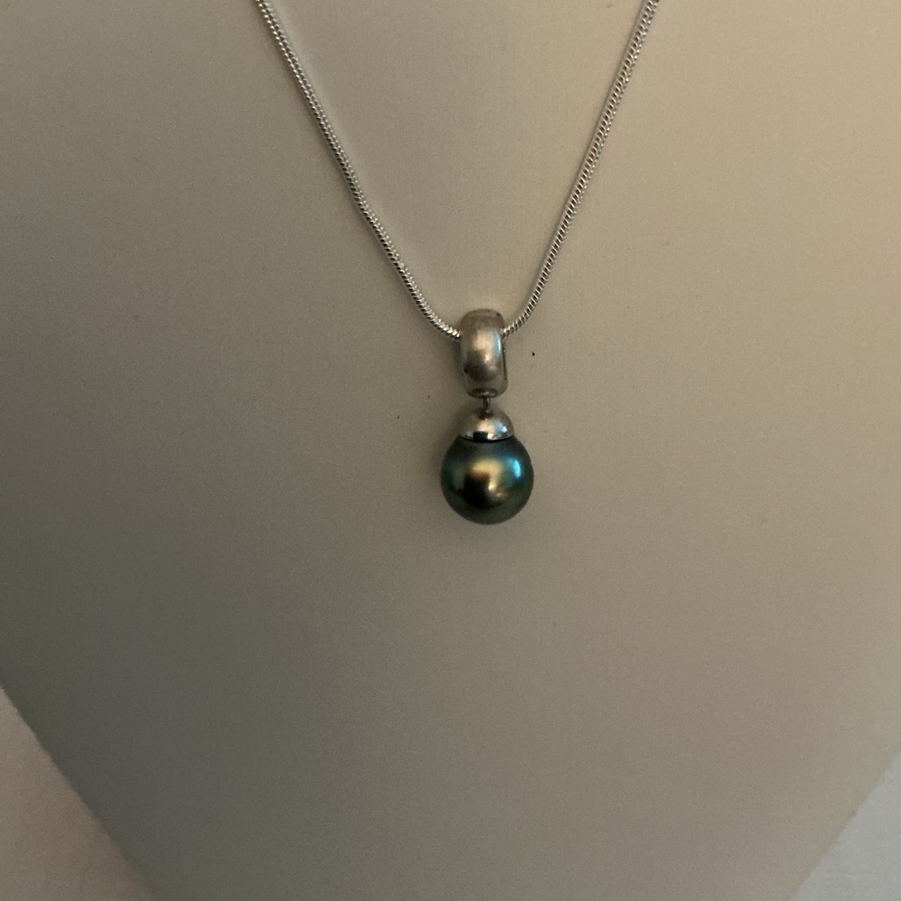 Tahitian Genuine Pearl Sterling Silver Pendant Necklace